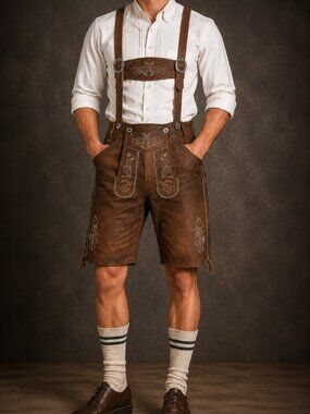 Mens Traditional Oktoberfest Lederhosen Vintage German Lederhosen for Men
